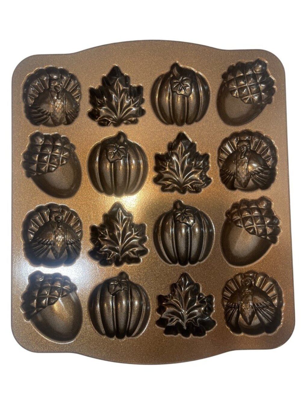 Nordic Ware Autumn Cakelet Pan Harvest Shapes Nonstick Brown Made In USA